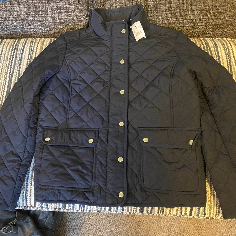 Women's navy J. Crew J Crew quilted jacket gold buttons NWT Size L Large